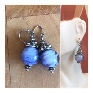 Blue Glass Bead Rhinestone Earrings